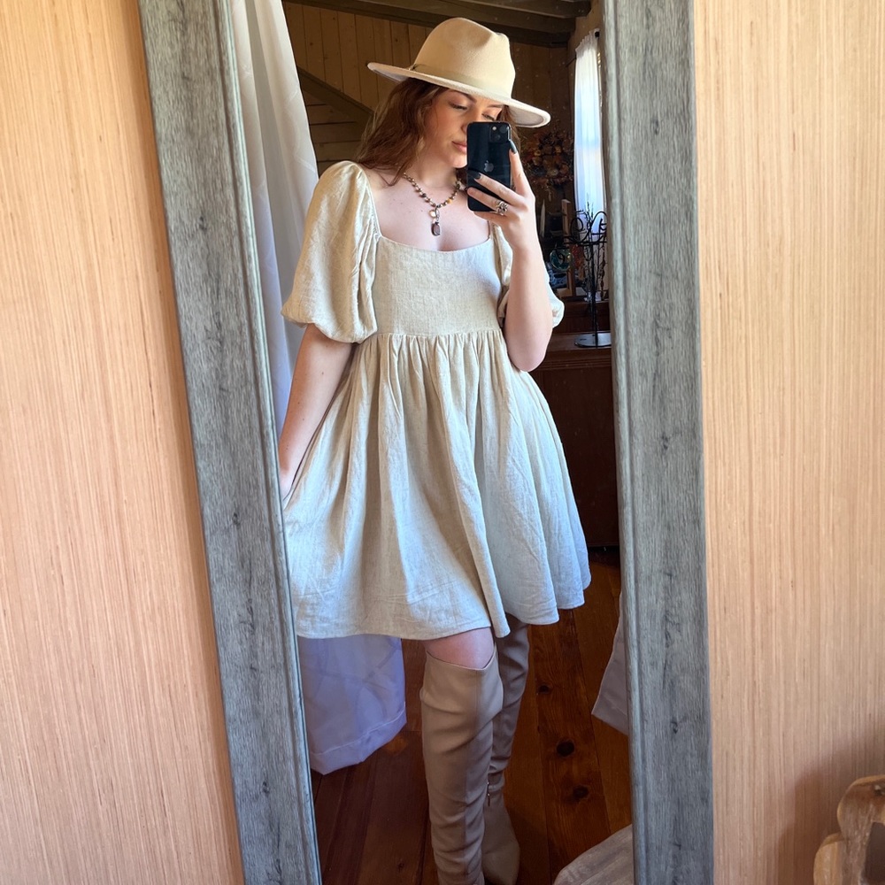 Woven straight neck dress